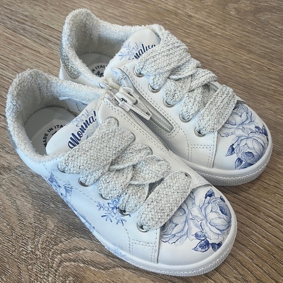 Monnalisa Rose Glitter Sneakers Girls 8T (EU 27) Made in Italy NWOT Designer - Picture 10 of 16